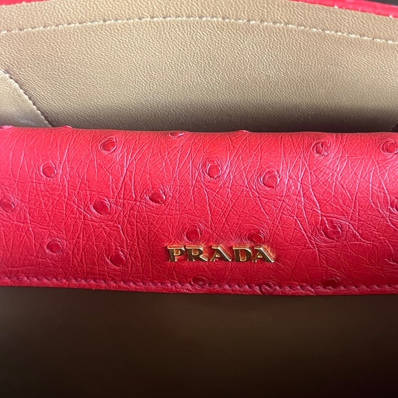 Prada Ostrich Medium Double Bag Rosso Tote - Picture 12 of 15